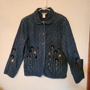 Coldwater Creek Quilted Floral Embroidered Button Down Jacket Size M